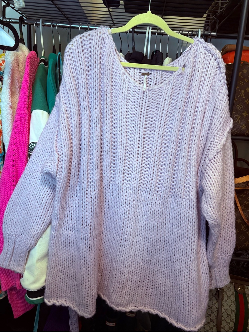 Free People Oversized Scoop Neck Sweater in Light Lavender